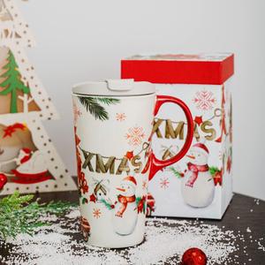 Topadorn Christmas Ceramic Coffee Travel Mug with Sealed Lid Tea Cup with Color Box, Microwave & Dishwasher Safe, 17oz Unique Coffee Mug for Latte & Hot Chocolate, Xmas
