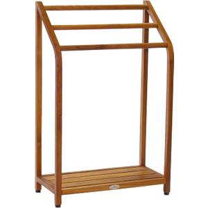 AquaTeak The Original 34" Sula Teak Free Standing Towel Rack - 3 Tier Hand Towel Holder with Storage Shelf for Bathroom - Durable Water Resistant Shower Organizer & Drying Rack, Non-Slip Rubber Feet