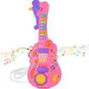 M SANMERSEN 3-in-1 Toddler Guitar Toys for Kids with Piano Drum, Electric Musical Toy with Strap Light Up 3 4 5 Year Old Boys Girls Gifts (Pink)