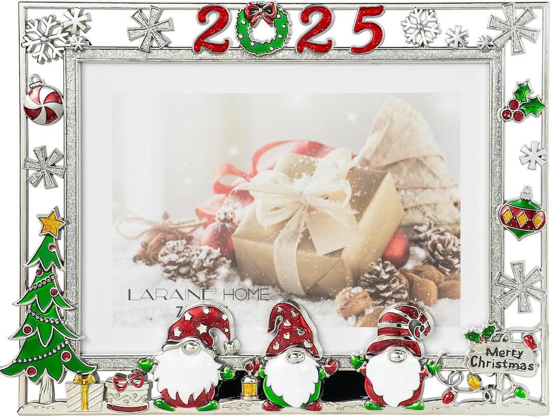 LARAINE Picture Photo Frame 5x7 Metal 2025 Christmas High Definition Display Pictures for Tabletop Home Decorative Holiday Gift (Gnome (2025))