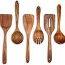 GreyWooden Kitchen Utensil Set, 6Pcs Wooden Cooking Utensils for Non-Stick Pan, 100% Natural Teak Wooden Spatula
