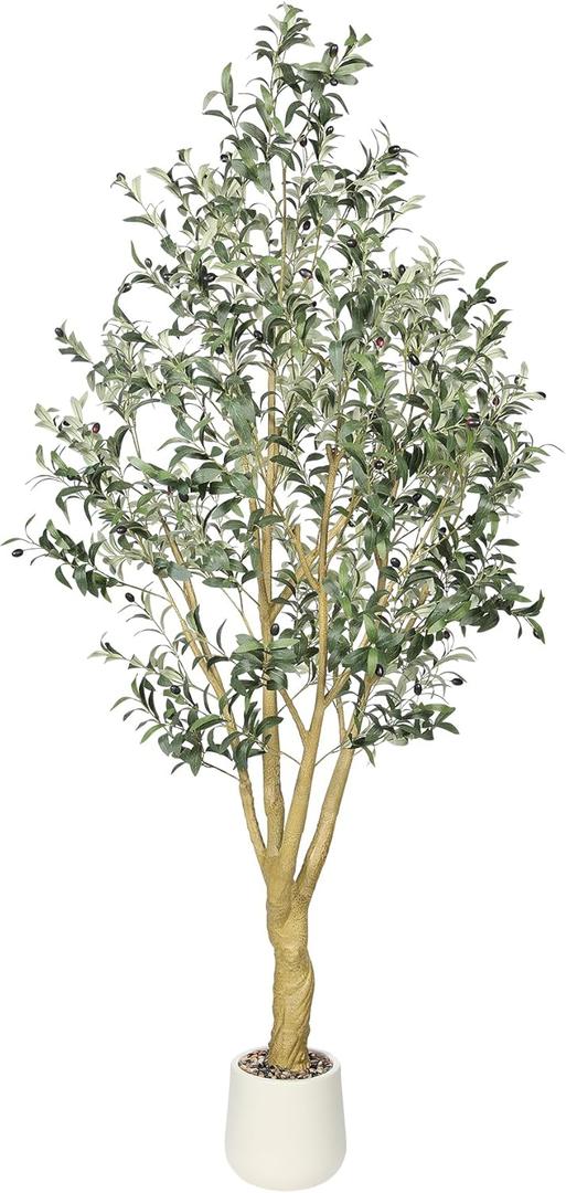 Faux Olive Tree 7ft - Realistic Tall Silk Olive Trees Artificial Indoor Decor - Large Potted Fake Olive Tree with Branches and Fruits - Artificial Olive Trees for Home Office Decor Indoor