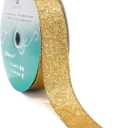 CT CRAFT LLC Glitter Wired Ribbon 1.5" x 20 Yards Yellow Gold for Christmas Home Decor Bow Gift Wrapping DIY Crafts Wreath