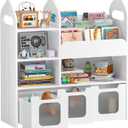 Toy Storage Organizer with 3 Movable Drawers and 3 Storage Cubby, 33.5" H Kids Bookshelf and Toy StorageBook Shelf for Kids Room, Nursery, Playroom, Bedroom, White (Large)