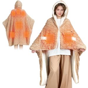 Heated Throw Blanket Wearable Battery Operated, 59" x 63" Cordless Portable Electric Blanket Wrap Poncho, Outdoor Heated Shawl 8 Heating Zones, For Travel,Camping,BedBattery Not Included
