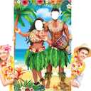 6 x 4 ft Hawaiian Photo Props Banner Tropical Luau Tiki Couple Door Banner Aloha Party Decorations Fabric Luau Photo Booth Background Aloha Tiki Backdrop for Beach Party