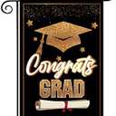 Set of 4 Pack, Grad Flags- Congrats Grad Garden Flag,Graduation House Flag,Gold White Diploma Cap Yard Lawn Sign,Vertical Double Sided 12.5 x 18 Inch