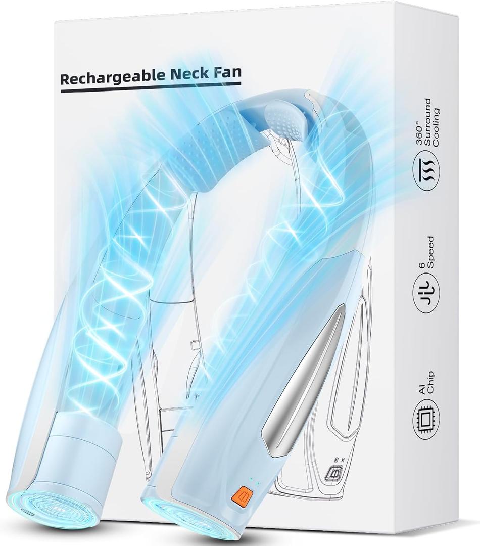 Neck Fan, 6 Speeds Adjustable Portable Personal Fan Rechargeable, 6000 mAh Battery Faster Cooling Wearable Fan, Ultra Quiet for Home, Office, Travel, Outdoor (Sky Blue)