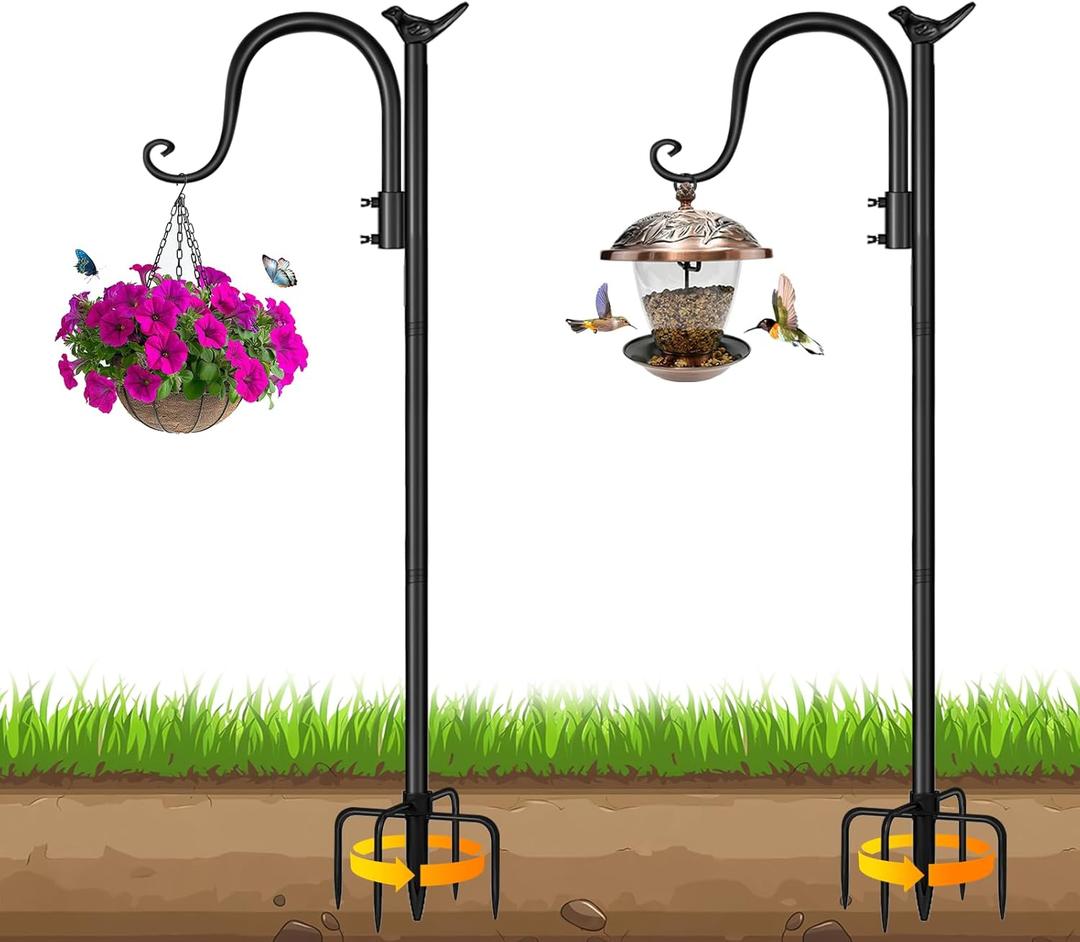 Shepherds Hooks for Outdoor, 80 Inch 2 Pack Adjustable Bird Feeder Pole Heavy Duty Shepherd Hooks for Bird Feeder, Hanging Plant Baskets, Solar Lights, Lanterns, Wedding Decor