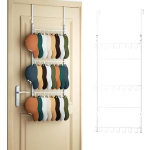 HapiRm Over Door Hat Rack - 3 Tier Wall Mounted Hat Organizer with 24 Hooks, Baseball Cap Organizer Storage Holds up to 24 Caps for Door, Bedroom, Closet