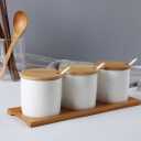 HONGCHU Condiment Containers with lids 3 pack Seasoning Box Condiment Pots Jars with Spoons Container for Spice Salt Sugar Cruet