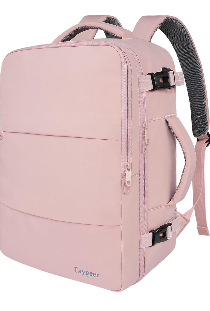 Taygeer Travel Backpack for Women, Carry On Backpack with USB Charging Port & Shoe Pouch, TSA 15.6inch Laptop Mochila Flight Approved, Nurse Bag Casual Daypack for Weekender Business Hiking, Pink
