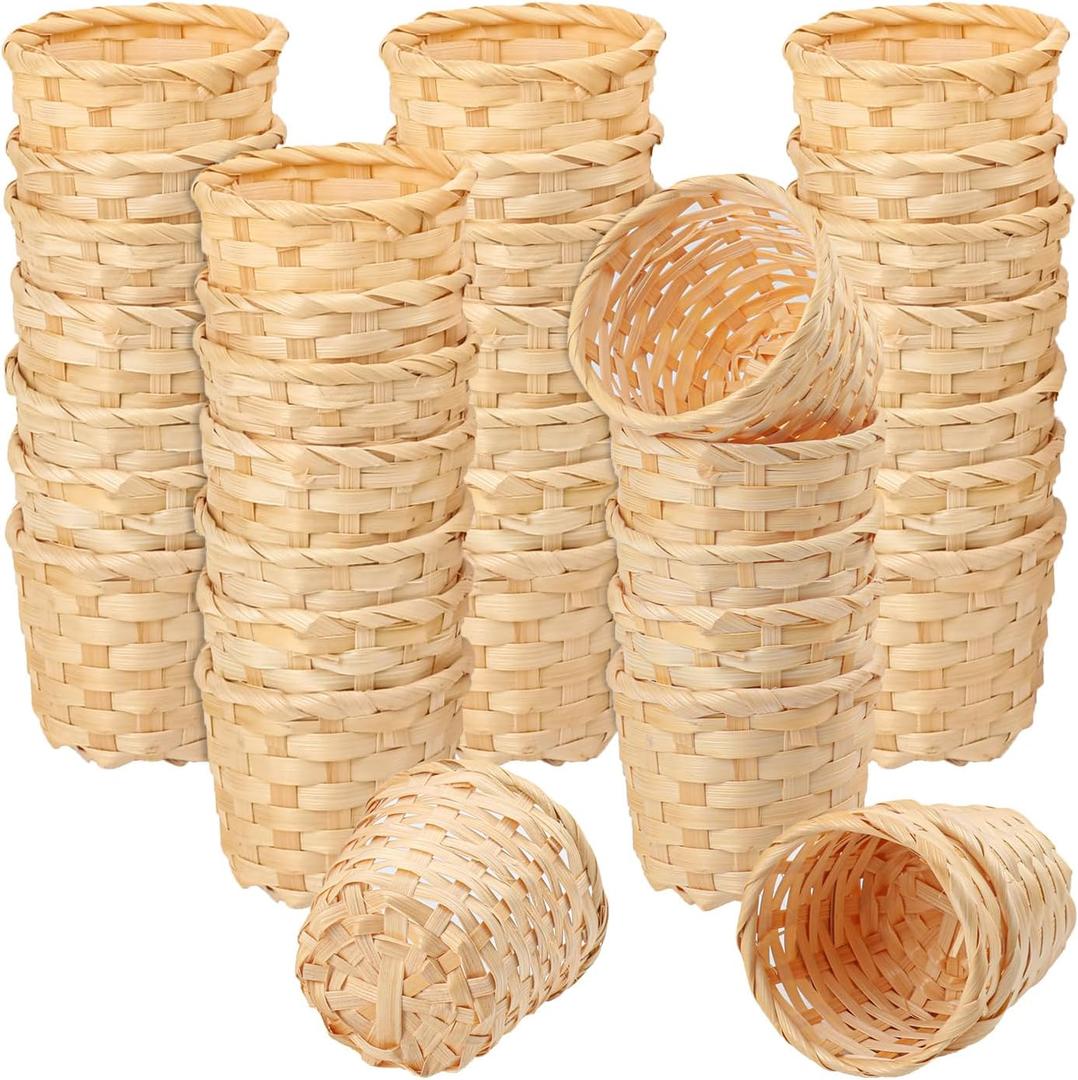 36 Pack 3.54 Inch Round Small Bamboo Woven Basket, Round Mini Bamboo Woven Fruit Baskets for Kitchen, Restaurant, and Holiday Decor