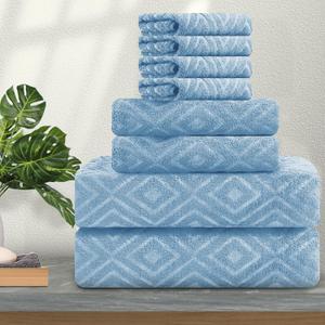 Ferdilan 8 Piece Extra Large Bath Towels Set,2 Oversized Bath Towels(35"x70"), 2 Hand Towels,4 Washcloths Ultra Soft and Absorbent Towels for Bathroom, Quick Dry Towel for Gym Hotel Camp Pool Blue