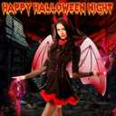 Ramede 5 Pcs Halloween Devil Costume Set Includes Devil Wings Trident Prop Bow Tie Tail Demon Horn Headband Accessories for Women Men Cosplay Carnival Themed Party Supplies, Red