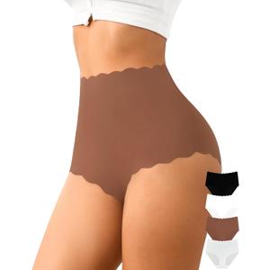 ASIMOON High Waisted Seamless Underwear for Women Soft Stretch No Show Panties Full Coverage Ladies Briefs Multi Pack (Large)