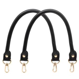 Piutouyar Black Genuine Leather Purses Straps, 40cm / 15.7 Inches Short Leather Strap, Purse Handle Replacement for Handbag, Shoulder Bag(2Pcs)