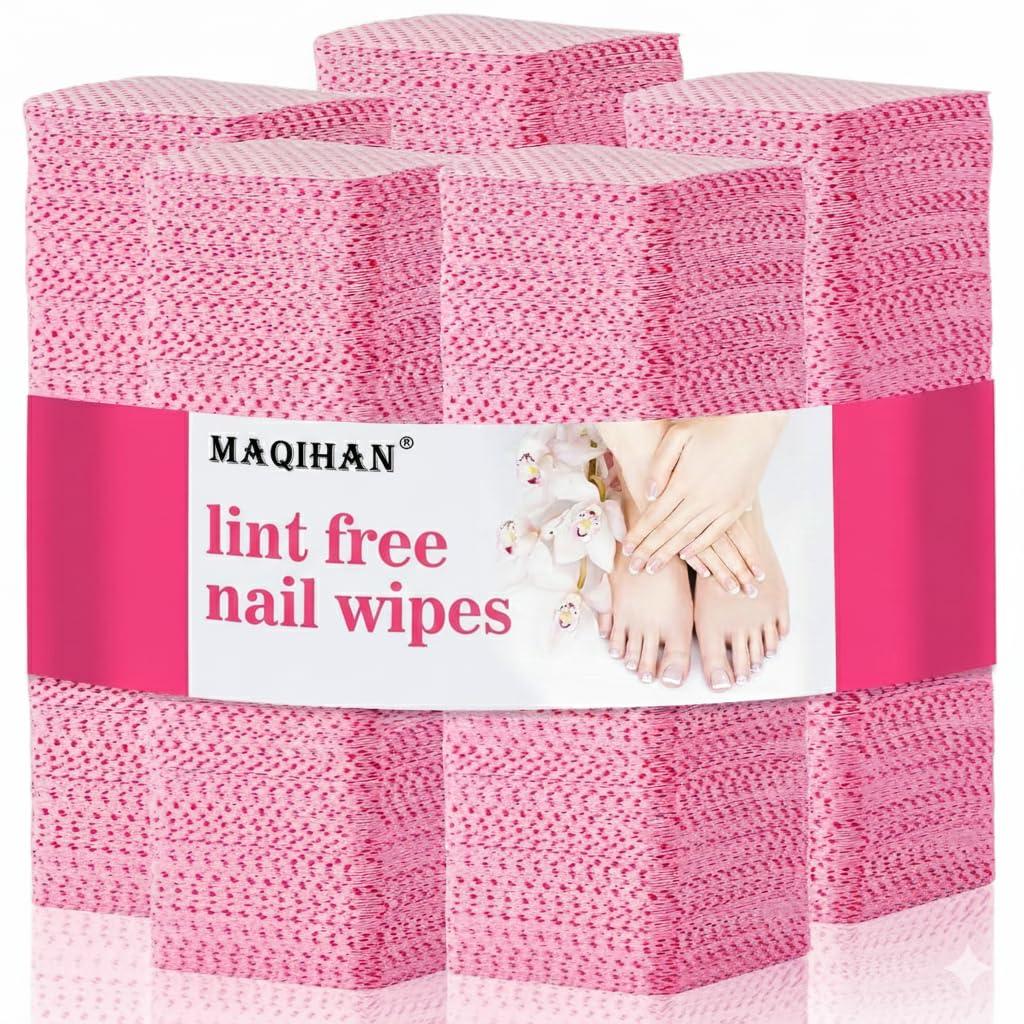 MAQIHAN 600 Lint Free Nail Wipes - Pink Nail Polish Remover Wipes Lint Free Nail Wipes Pads for Gel Nails No Lint Nail Glue Wipes Eyelash Extensions Toallitas Para Uas Sin Pelusa Nail Supplies (one size)