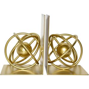 Gold Metal Bookends Set of 2, Heavy Duty Book Ends for Heavy Books, Unique Modern Geometric Ball Round Style Decorative Book Holders for Shelves Office Home Accent Decor1 Pair/2Pieces