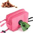 Dog Poop Bag Holder for Leashes, Pink Doggie Waste Bag Dispenser and Treat Holder, with Carabiner Hook and Poop Bag Clip, Used Waterproof Wear-Resistant Fabric and 2 Zippered Pouches for Walking