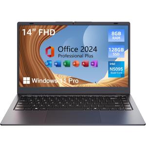 14 inch Laptop Computer, 8GB DDR4 RAM 128GB SSD, 4-Core Processor (Up to 2.9GHz), Thin & Portable Notebook PC, WiFi, BT4.2, MS Office 2024