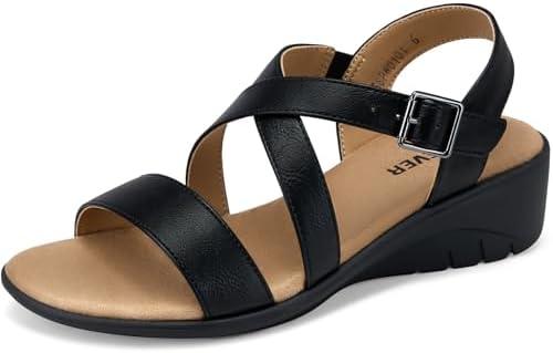 SHIBEVER Wedge Sandals for Women Dressy: Comfortable Low Heel Sandals | Adjustable Casual Dress Shoes with Cushioned Insole and Non-Slip Sole, All-Day Walking Size 8