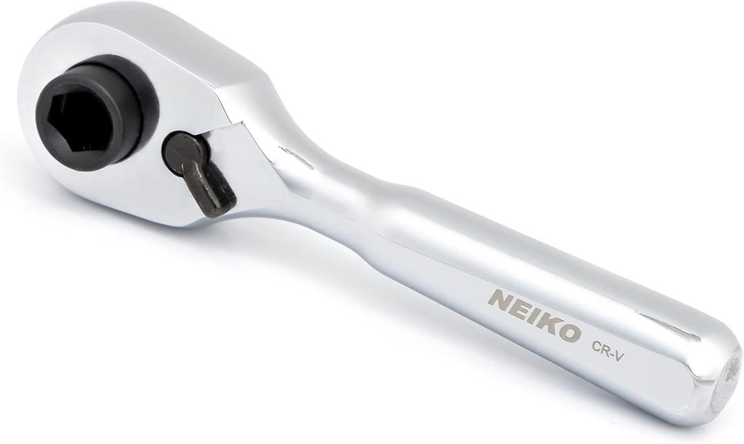 Neiko 03002A Stubby Ratchet, 1/4 Inch Ratchet Wrench and Bit Driver, 108-Tooth Reversible Ratchet, 3.3 Degree, Mini 1/4 Ratchet Drive, Oval Head Wrench, CR-V Steel Quarter Inch Small Ratchet Wrench