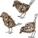 Natural Farmhouse Decor Set of 3 - Handwoven Rattan Bird Statue Table Decor, Multi-Pose Shelf & Mantel Accents (Coffee)