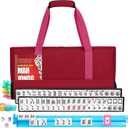 American Mahjong Tile Set,166 White Tiles Mahjong Set,4 Colors Mahjong Racks,Travel Mahjong Set with Red Carrying Bag