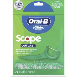 Oral-B Pro-Health Floss Picks + Scope Outlast Long Lasting Mint Flavor - 75 ct, Pack of 4