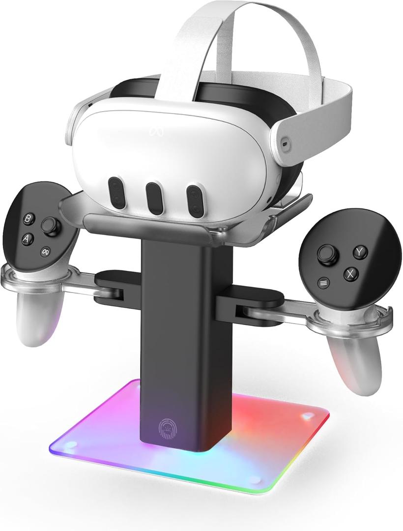 Charging Display Stand Compatible with Quest 3s/Quest 3/Vision Pro/Quest 2 - Universal VR Stand Holder, VR Headset Fast Charging Dock with LED Lights, Stable Bracket Storage Round Base
