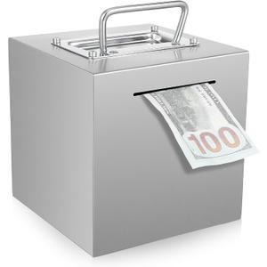 Metal Piggy Bank for Adult, 6 Inch Large Cube Stainless Steel Piggy Bank Safe for Cash Coin, Reusable Money Saving Box, Openable