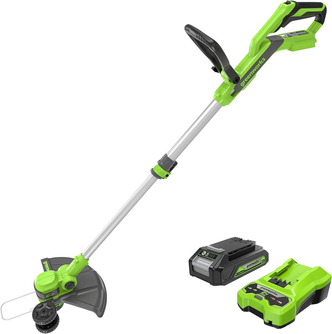 Greenworks 24V Cordless String Trimmer/Edger (Gen 2), 12" Cutting Width, Ultra-Light 6 lbs Design, with 2.0Ah Battery & Charger Included