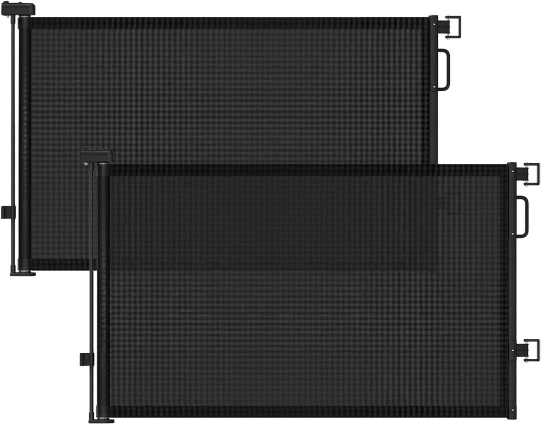 Retractable Baby Gates 2 Pack, 55" Wide Mesh Dog Gate Indoor, 34" Tall Gate for Stairs Doorways Hallways Deck, Child Pet Safety Gate for Indoor Outdoor Home Use, Black