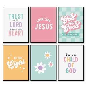 6Pcs Kids Bible Verse Wall Art Girls room Wall Decor pictures Christian Poster Print Artwork Nursery Bible Verse Paintings for Living room bedroom home decoration 8x10in Unframeless