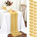 12 Packs Gold Table Runner, Charming Cheesecloth Table Runner 17 x 108inch, Gauze Boho Wedding Decoration Rustic Sheer Fabric Cheese Cloth Table Runners for Wedding Party Bridal Shower