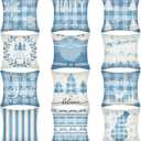 Huwena 12 pcs Christmas Pillow Covers 18x18 Inch Holiday Tree Snowflake Decor Christmas Couch Throw Pillow Cases for Sofa Living Room Home Farmhouse Decor (Blue)