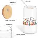 2 x Teacher Glass Cup with Lids and Straws 14oz, Back to School Teacher Gifts, Teachers Appreciation Gift for Women Glass Iced Coffee Tumbler Drinking Jars with Cleaning Brush