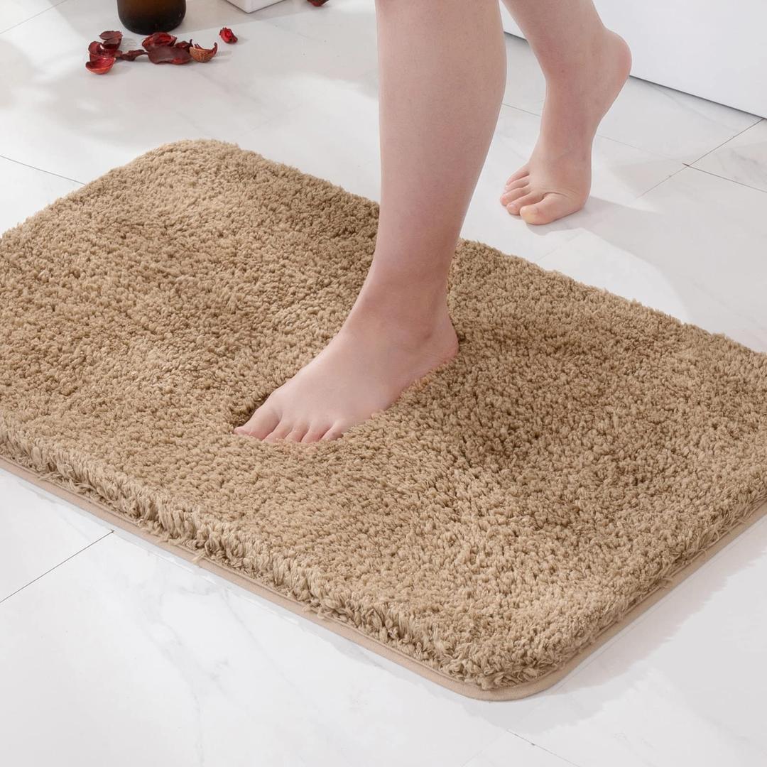 MIULEE Light Brown Bathroom Rugs, Soft Small Absorbent Microfiber Bath Rugs Non Slip Quick Dry Fluffy Bath Mats for Bathroom Floor Tub Showers, Machine Washable, 16x24 Inch