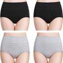 wirarpa Women's Cotton Underwear High Waisted Ladies Panties Full Coverage Briefs 4 Pack (Regular & Plus Size) (Large, Black/Heather Gray - Set 5)
