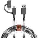 Native Union Belt Cable Universal - 6.5ft Ultra-Strong Reinforced [MFi Certified] Durable Charging Cable with 3-in-1 Adaptor for Lightning, USB-C and Micro-USB Devices (Zebra)