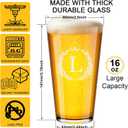 Fathers Day Birthday Gifts for Husband Dad Grandpa, Personalized Beer Glasses Gifts for Men, 16 oz Monogrammed A-Z Drinking Glass Cups, Birthday Gifts for Men Him Dad Brother Husband Grandpa (L)