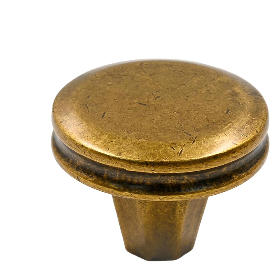 Alzassbg 6 Pack Antique Brass Cabinet Knobs, 1-1/4 Inch Diameter Round Kitchen Knobs for Cabinets and Drawers AL6104AB (Single Hole Knobs)