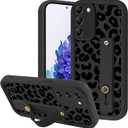 Aesthetic Black Leopard Phone Case for Samsung Galaxy S20 FE 5G with Flexible Adjustable Finger Hand Wrist Strap Holder Kickstand Silicone Shockproof Protection for Samsung S20 FE 6.5 Inch