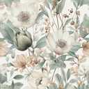 REDAMANCY Watercolor Ink Flowers Pale Grey/Green Poppy Floral Vintage Peel and Stick Wallpaper Stick on Contact Paper Vintage Wall Paper Easy Peel Off for nightstand Drawer Cabinet Renter (17.7" x 236")