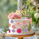 2 x JeVenis Wildflower Cake Toppers Wild One Flower Cake Decor First Birthday Cake Toppers for Floral Wild One Birthday Party Decoration Supplies (Golden 2)