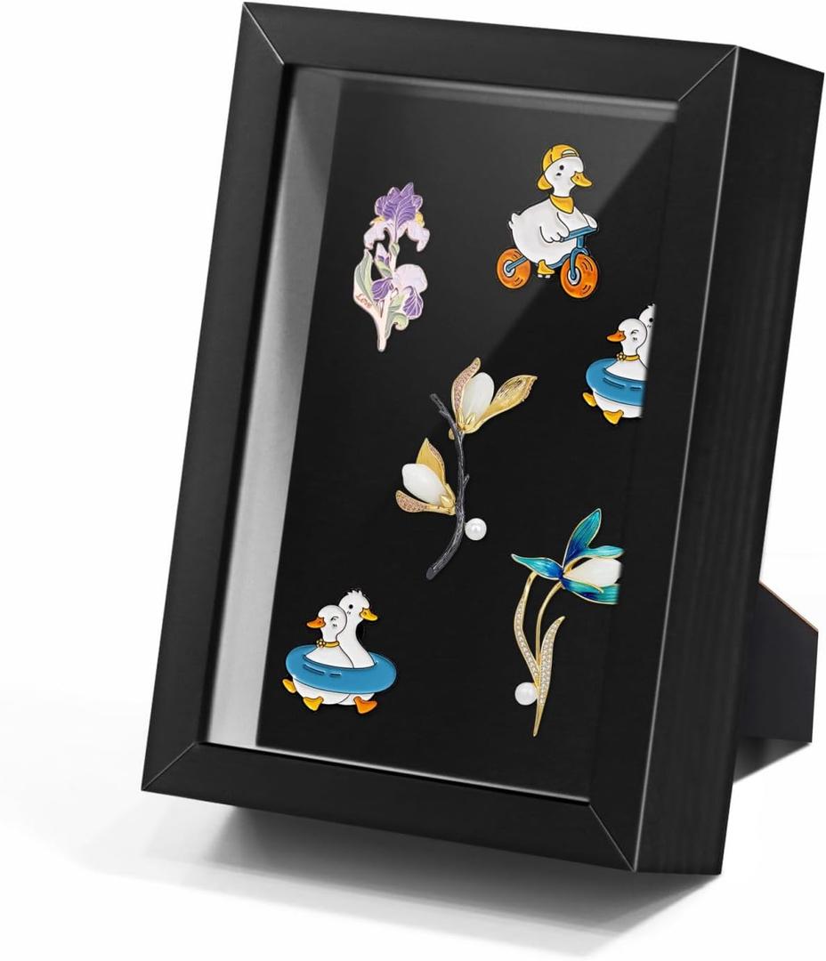 Black Lapel Pin Display Case, 4x6 Shadow Box Frame for Walls and Desktops, Shadow Box for Pins, Enamel Pin Display Frame Black 4X6 1 Pack