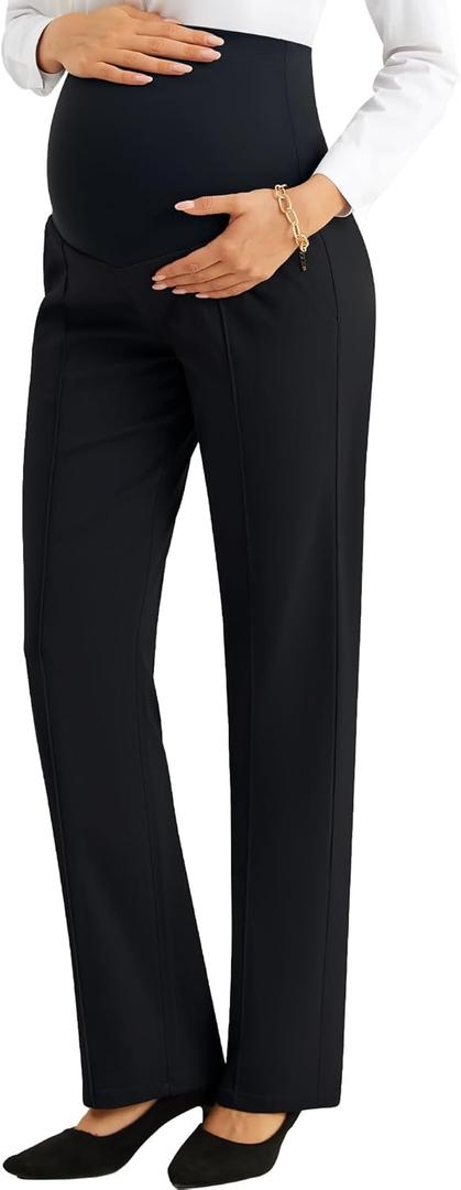 PACBREEZE Women's Maternity Pants for Work Over-Bump Pregnancy Casual Stretchy Straight Dress Pants with Pockets (XX-Large, A01: Black)