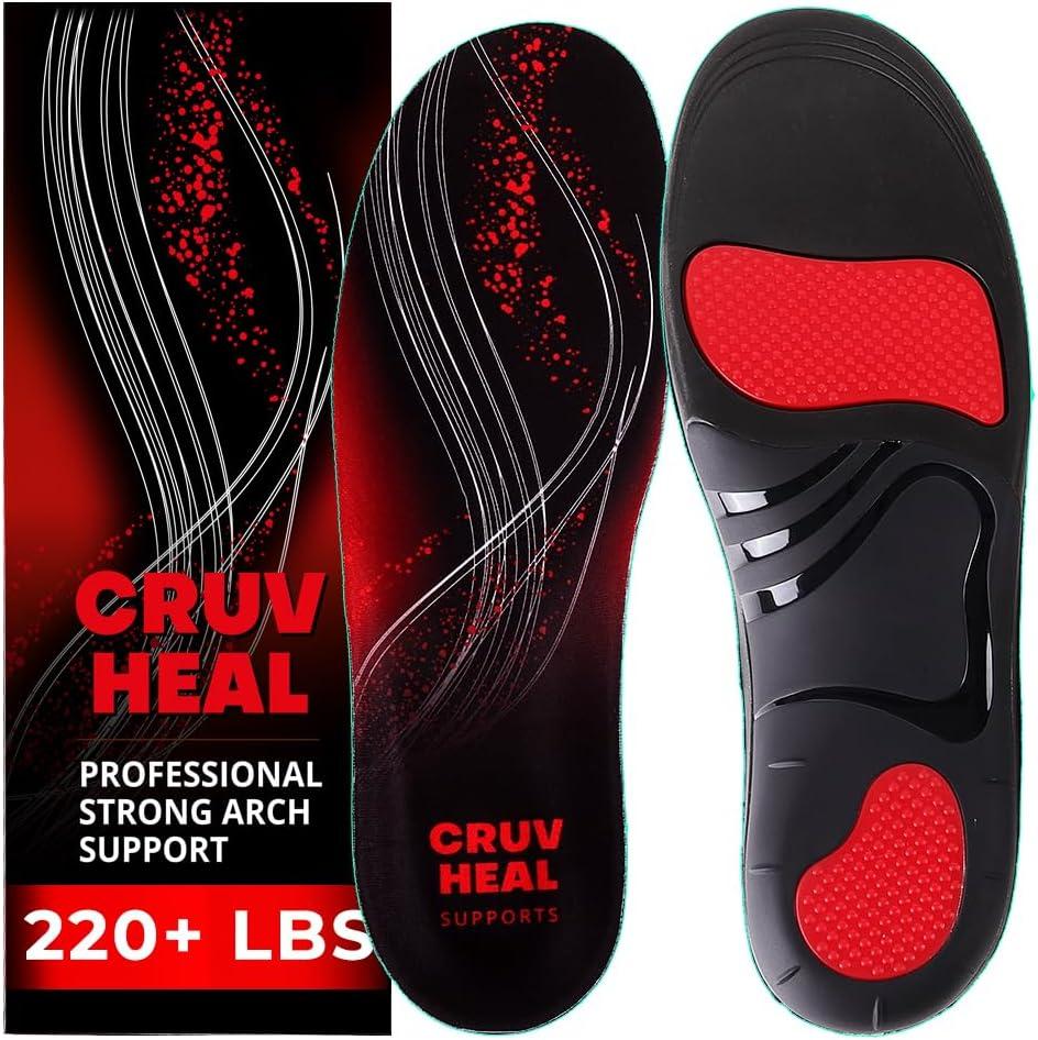 220+ lbs Plantar Fasciitis High Arch Support Insoles Men Women - Orthotic Shoe Inserts - Boot Work Shoe Insole (L, Black), Men 11-12.5/Women 12-13.5