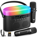 Karaoke Machine for Kids & Adults with 2 Wireless Mics 2400mAh Portable Bluetooth Karaoke Speaker with Timer White Noise & Night Light High Power Dual Speaker LED Display Home & Outdoor Party - Black